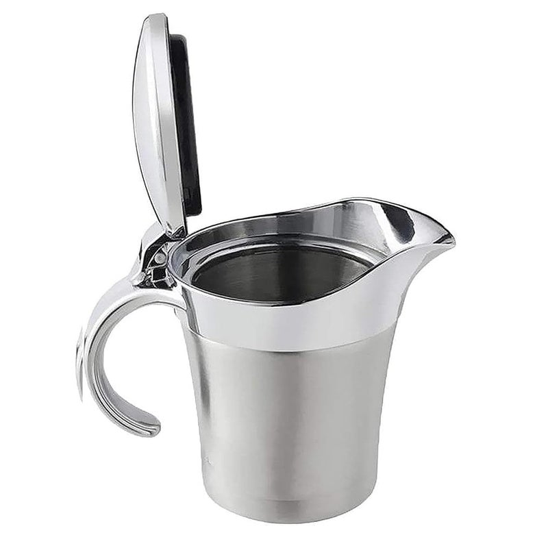 linsheng Gravy boat Stainless Steel Insulated Jug with Hinged Lid Ideal for Gravy or Cream at Thanksgiving, Stainless Steel Gravy Boat Sauce (450ML) (silver) - Image 1
